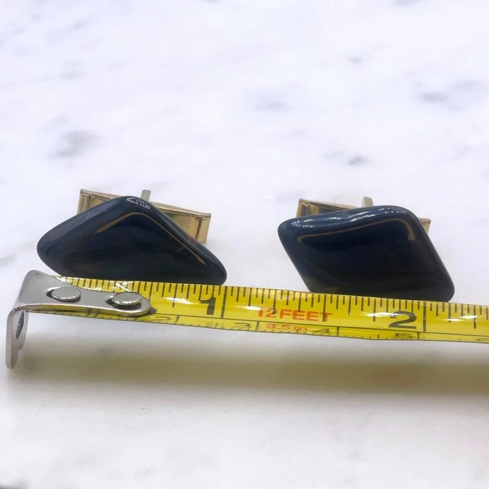 Unknown Gemstone Stone Accent Translucent Black Gold Mens Whale Back Cufflinks